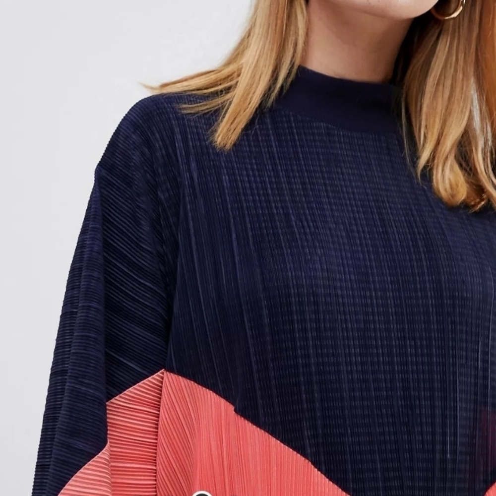 ASOS Curve colour block plisse sweat dress coral navy blue size 18 NWT - Picture 2 of 13